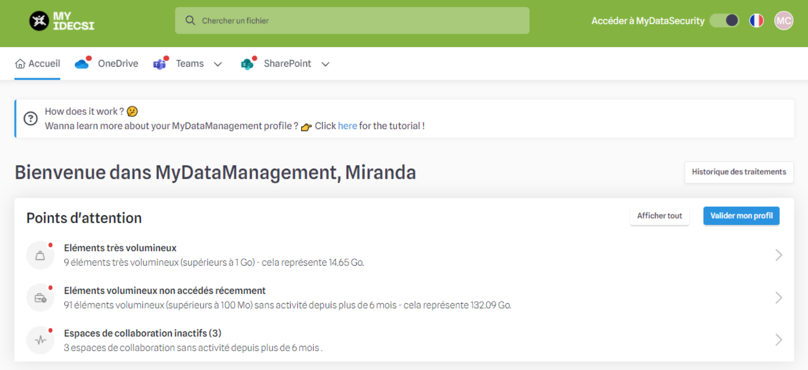 Points d'attention sur la plateforme MyDataManagement